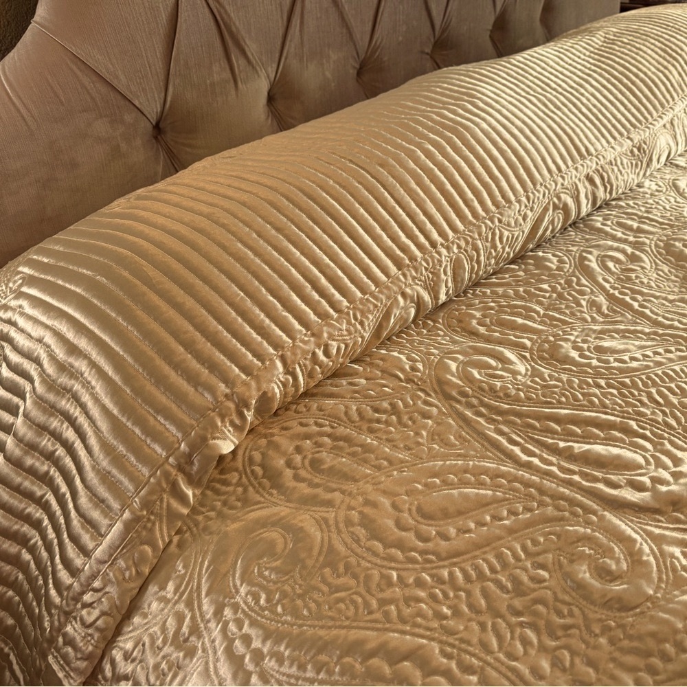 Serenta Quilted Satin Coverlet/Spread - Oversized - Gold - Picture 6 of 11
